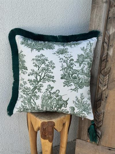 Toile De Jouy Kırlent Kılıfı Yeşil 