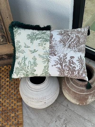 Toile De Jouy  Kırlent Kılıfı Yeşil - Kahve