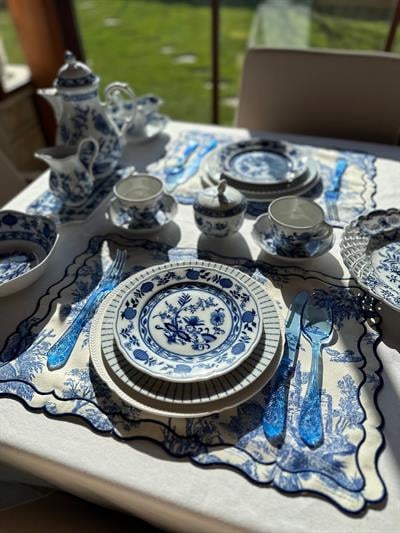 Toile De Jouy Pera  2'li Amerikan Servis Mavi