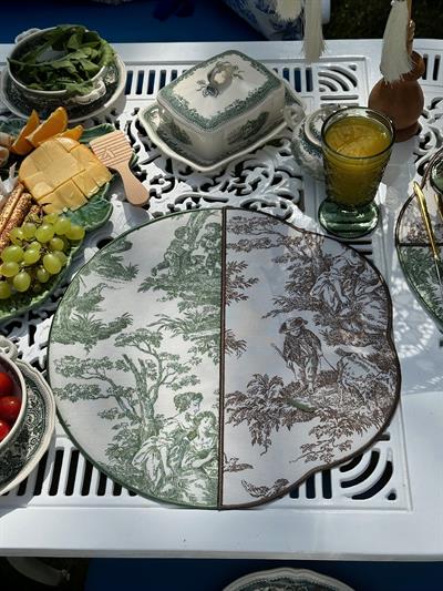 Toile De Jouy Seletti  2'li Amerikan Servis Yeşil-Kahve