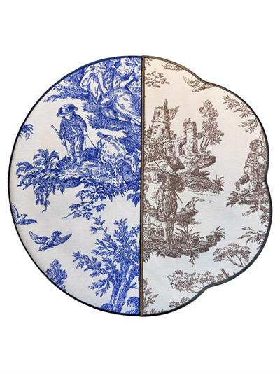 Toile De Jouy Seletti  2'li Amerikan Servis Mavi-Kahve