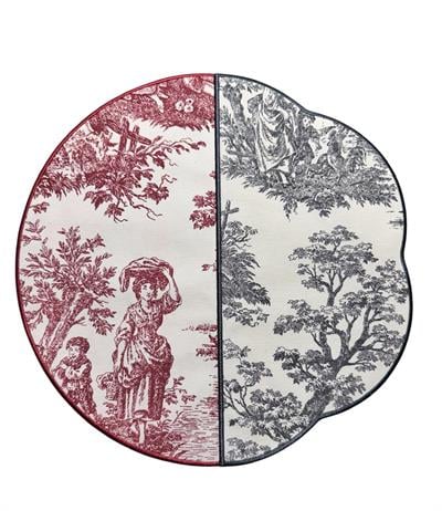 Toile De Jouy Seletti  2'li Amerikan Servis Kırmızı - Antrasit