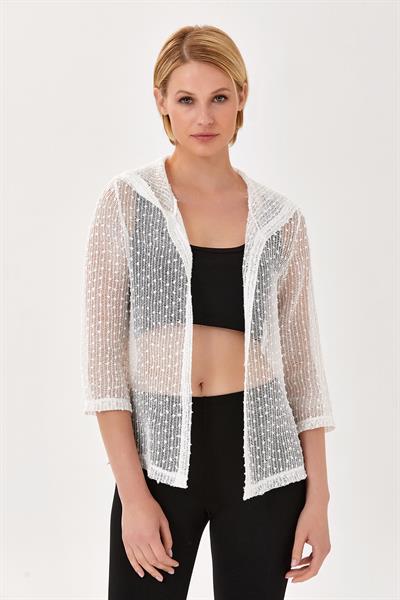 3/4 Kol Kapüşonlu File Hırka 024-4412