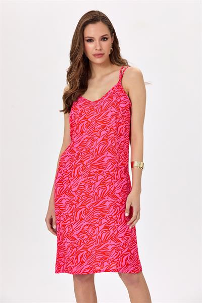 Çapraz Biyeli Kolsuz Desenli Elbise 025-4011