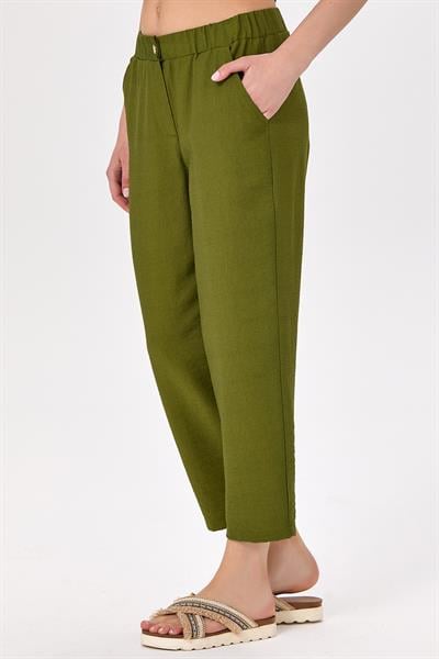 Beli Çıtçıtlı ve Lastikli Cepli Pantolon 025-3506