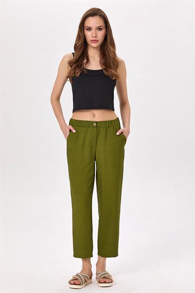 Beli Çıtçıtlı ve Lastikli Cepli Pantolon 025-3506
