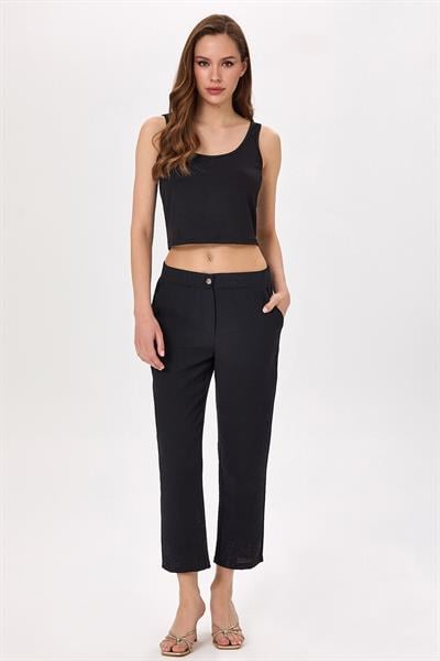 Beli Çıtçıtlı ve Lastikli Cepli Pantolon 025-3506