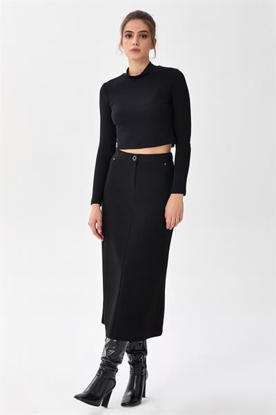 Beli Lastikli Cep Detaylı Etek 256-2012
