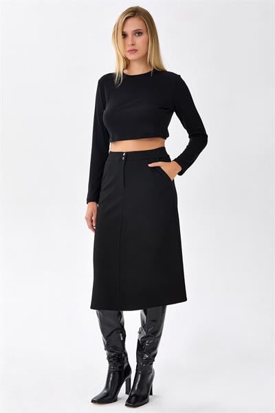 Beli Lastikli Çıtçıtlı Cep Detaylı Etek 256-2011
