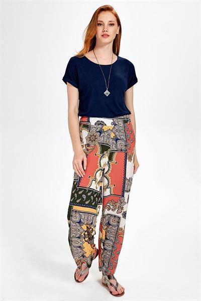 Beli Lastikli Desenli Bol Pantolon 099-6003