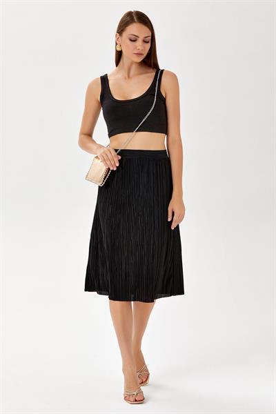 Beli Lastikli Pileli Midi Boy Etek 024-2014