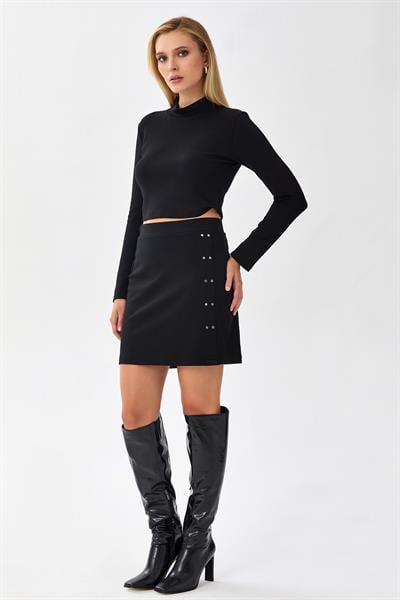 Beli Lastikli Rivet Detaylı Etek 256-2009