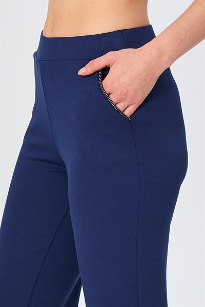 Beli Lastikli Taş Şerit Detaylı Cepli Pantolon 026-2105