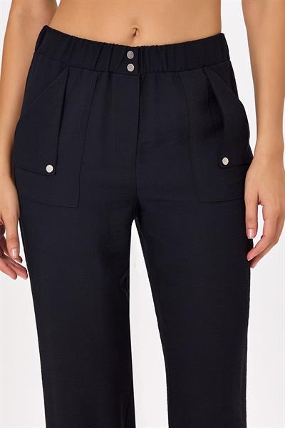 Beli Lastikli ve Çıtçıtlı Cepli Pantolon 025-3512