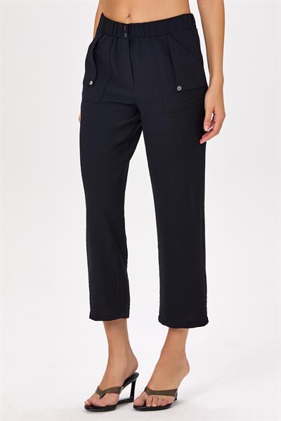 Beli Lastikli ve Çıtçıtlı Cepli Pantolon 025-3512