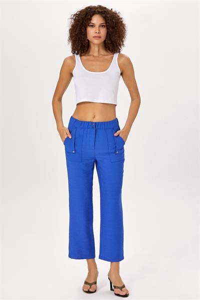 Beli Lastikli ve Çıtçıtlı Cepli Pantolon 025-3512