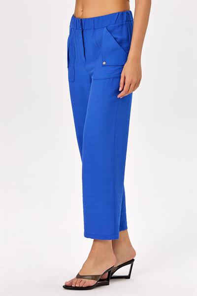 Beli Lastikli ve Çıtçıtlı Cepli Pantolon 025-3512