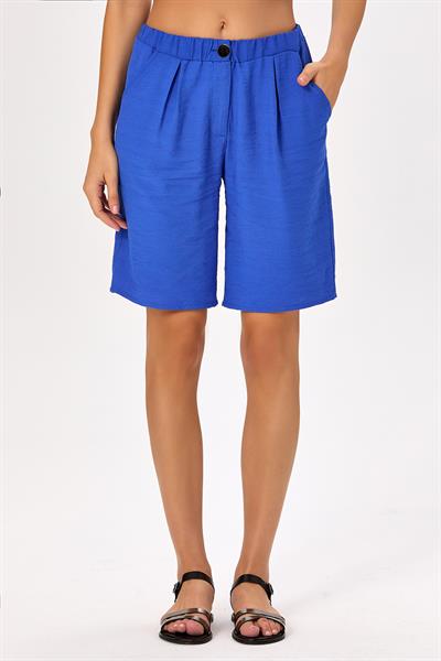 Beli Lastikli ve Düğmeli Cepli Şort 025-3511
