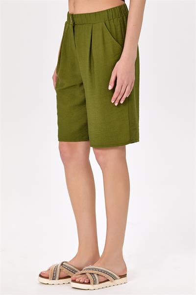 Beli Lastikli ve Düğmeli Cepli Şort 025-3511