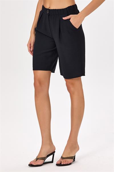 Beli Lastikli ve Düğmeli Cepli Şort 025-3511