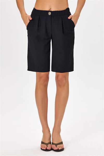 Beli Lastikli ve Düğmeli Cepli Şort 025-3511