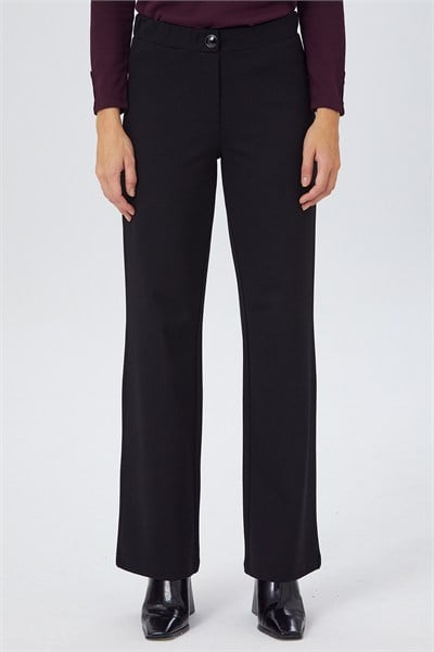 Beli Lastikli ve Düğmeli Geniş Paça Pantolon 267-2007