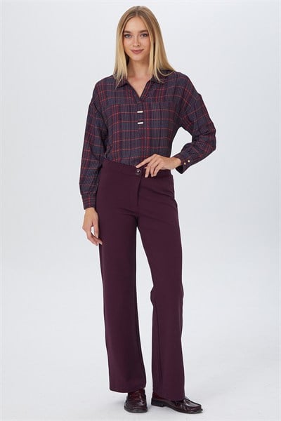 Beli Lastikli ve Düğmeli Geniş Paça Pantolon 267-2007