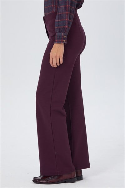 Beli Lastikli ve Düğmeli Geniş Paça Pantolon 267-2007