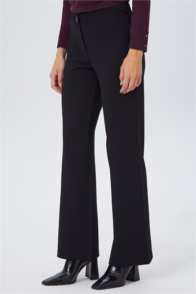Beli Lastikli ve Düğmeli Geniş Paça Pantolon 267-2007