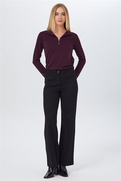 Beli Lastikli ve Düğmeli Geniş Paça Pantolon 267-2007