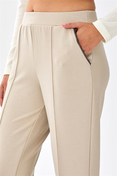 Beli Lastikli Cepleri Taş Şerit Detaylı Pantolon 256-2107