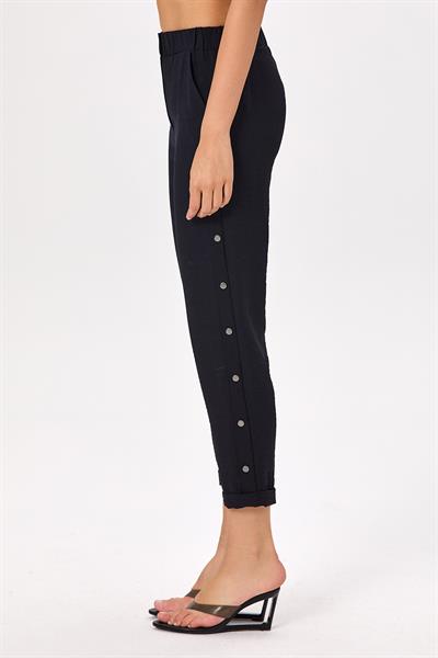 Beli Lastikli Yanı Çıtçıt Detaylı Cepli Pantolon 025-3507