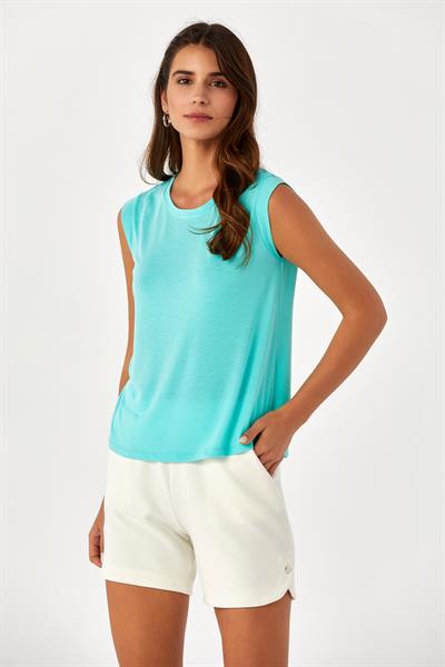 Bisiklet Yaka Düşük Mini Kollu Bluz 024-1044