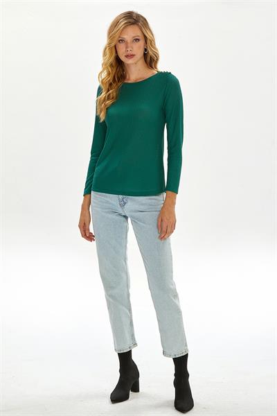 Bisiklet Yaka Tek Omuzu Düğmeli Bluz 234-1206