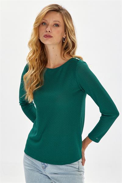 Bisiklet Yaka Tek Omuzu Düğmeli Bluz 234-1206