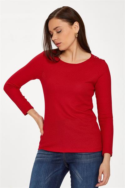 Bisiklet Yaka Tek Omuzu Düğmeli Bluz 234-1206