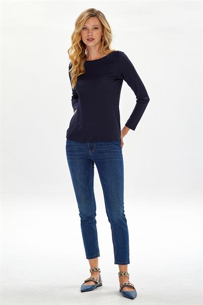 Bisiklet Yaka Tek Omuzu Düğmeli Bluz 234-1206