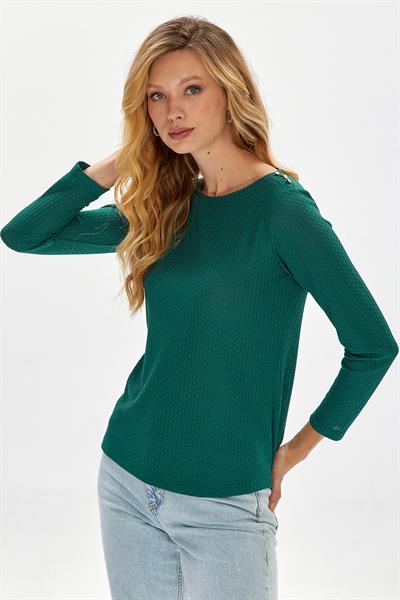 Bisiklet Yaka Tek Omuzu Düğmeli Bluz 234-1206