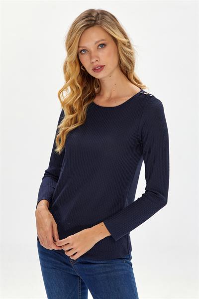 Bisiklet Yaka Tek Omuzu Düğmeli Bluz 234-1206