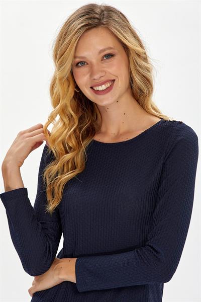 Bisiklet Yaka Tek Omuzu Düğmeli Bluz 234-1206