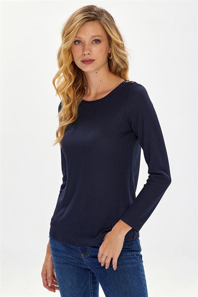 Bisiklet Yaka Tek Omuzu Düğmeli Bluz 234-1206