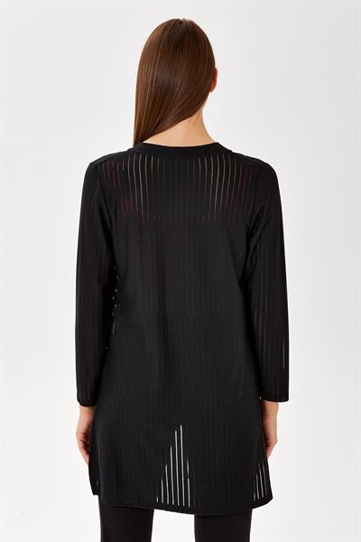 Çift Cepli Yırtmaçlı Transparan Uzun Hırka 024-4407