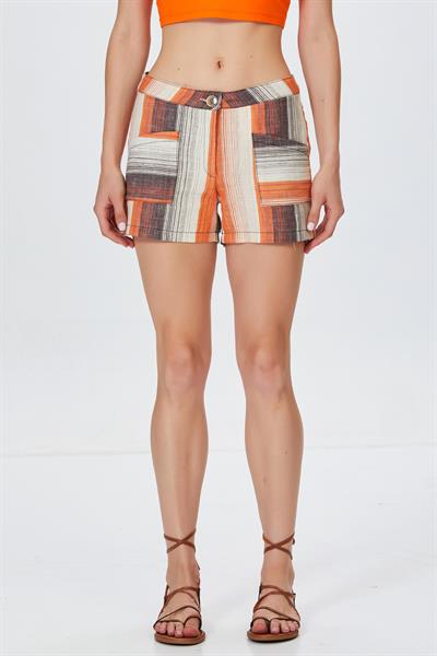 Çizgili Cepli Dokuma Şort 099-6002