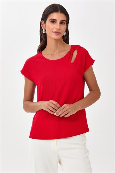 Cut Out Yaka Düşük Kol Bluz 025-1030