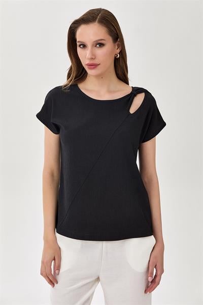 Cut Out Yaka Düşük Kol Bluz 025-1030