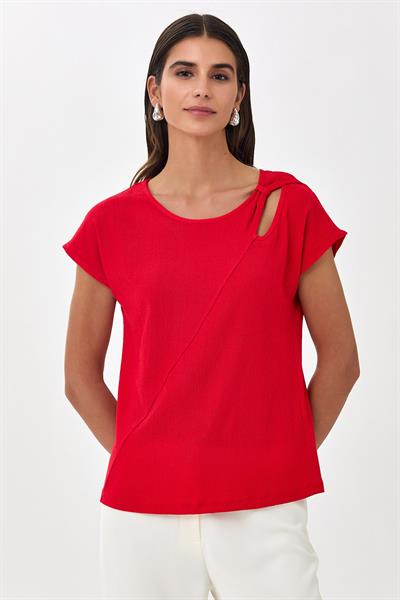 Cut Out Yaka Düşük Kol Bluz 025-1030