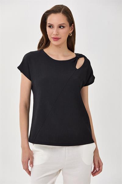 Cut Out Yaka Düşük Kol Bluz 025-1030