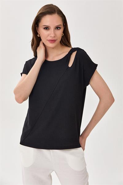 Cut Out Yaka Düşük Kol Bluz 025-1030