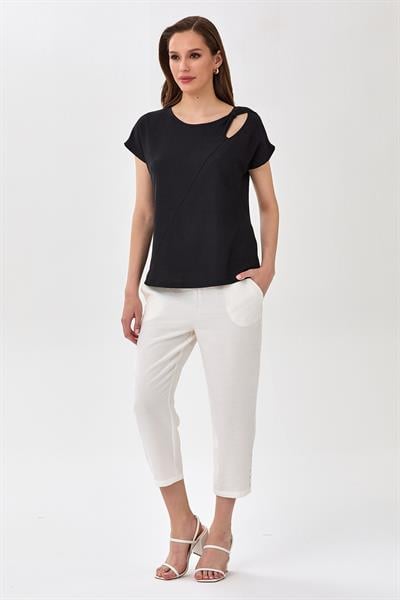 Cut Out Yaka Düşük Kol Bluz 025-1030