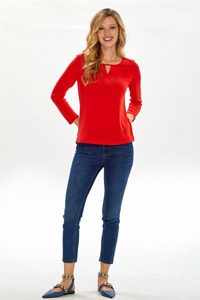 Cut Out Yaka Uzun Kol Bluz 234-1010